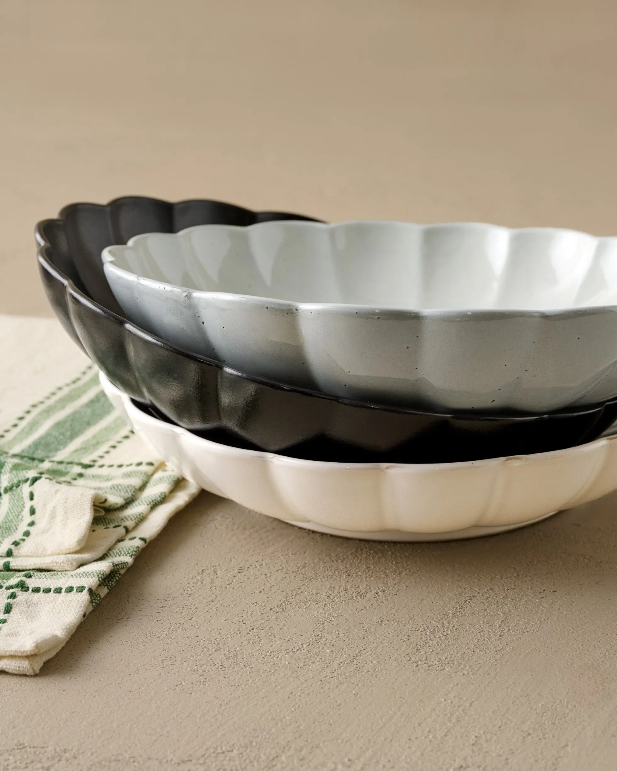 Oversized Black Scalloped Serving Bowl