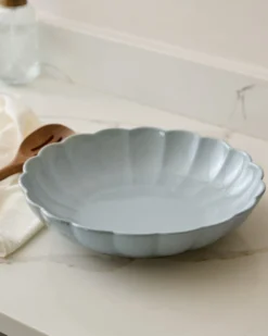 Oversized Grey Scalloped Serving Bowl