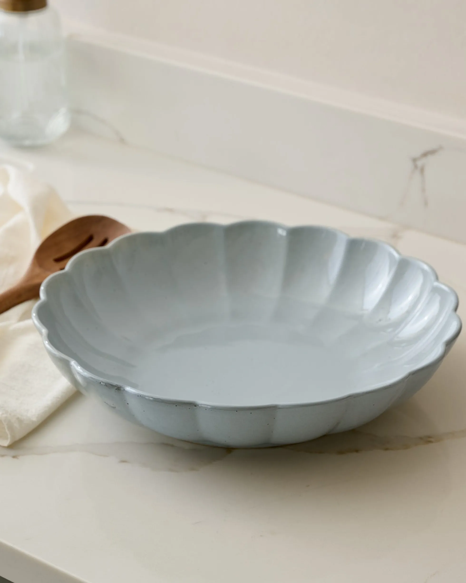 Oversized Grey Scalloped Serving Bowl
