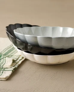 Oversized Grey Scalloped Serving Bowl