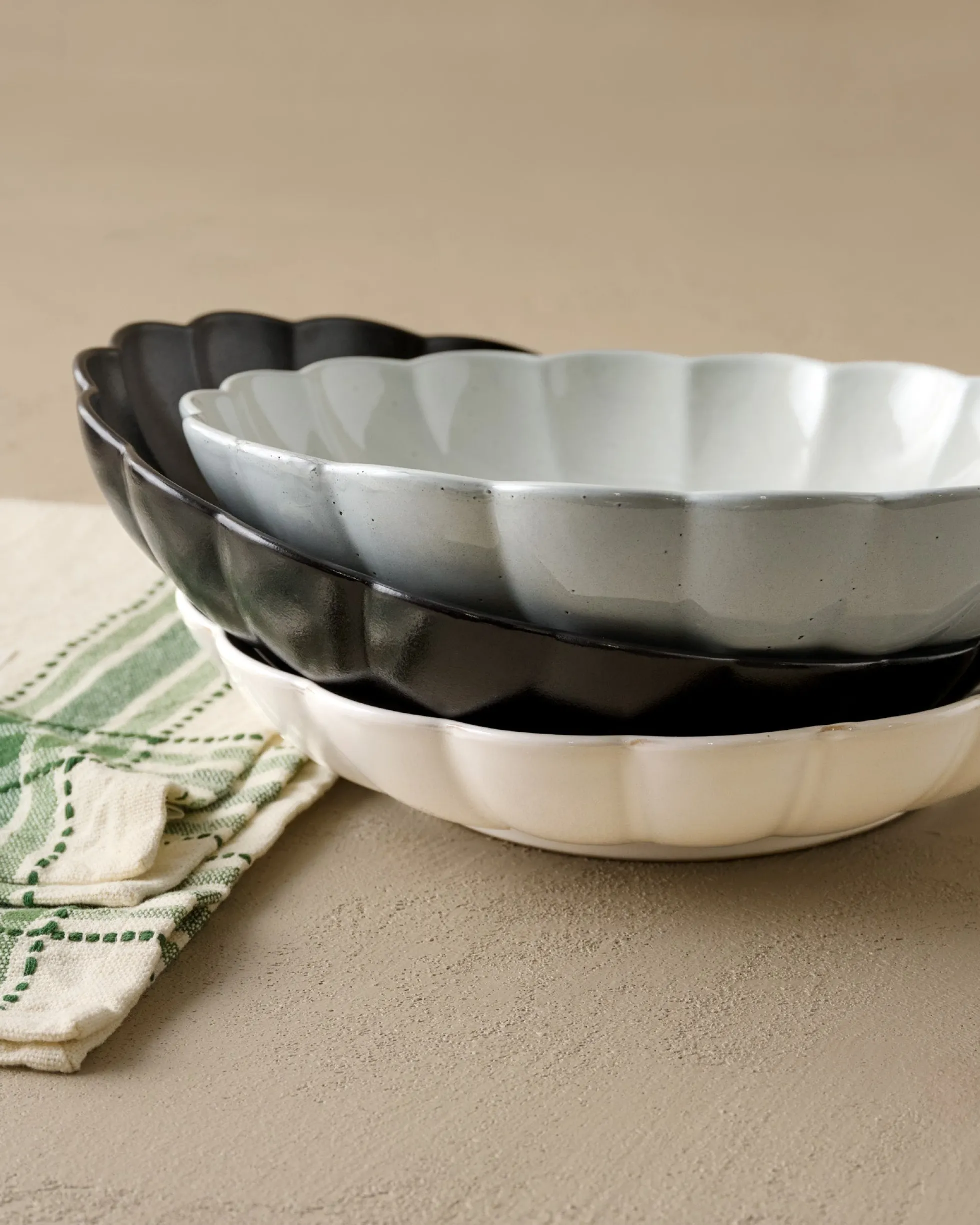 Oversized Grey Scalloped Serving Bowl