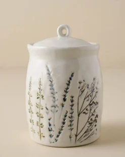 Pressed Floral Ceramic Canister