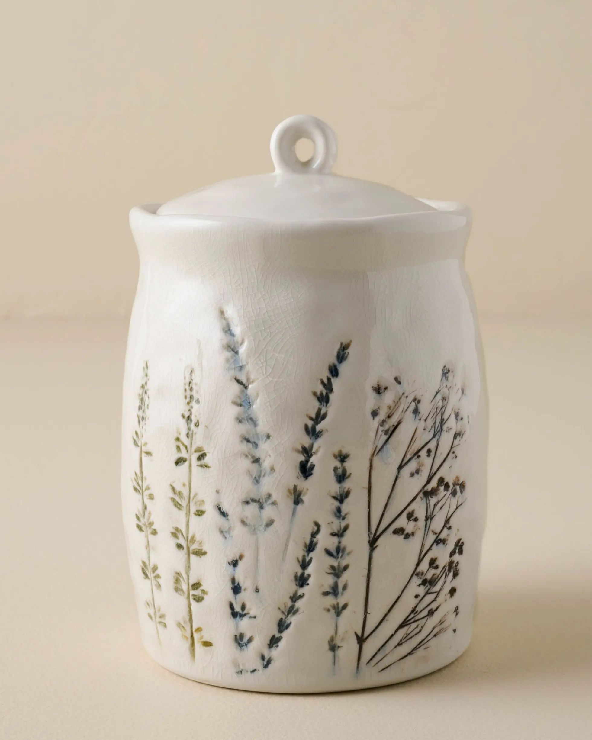 Pressed Floral Ceramic Canister