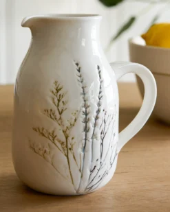 Pressed Floral Ceramic Pitcher