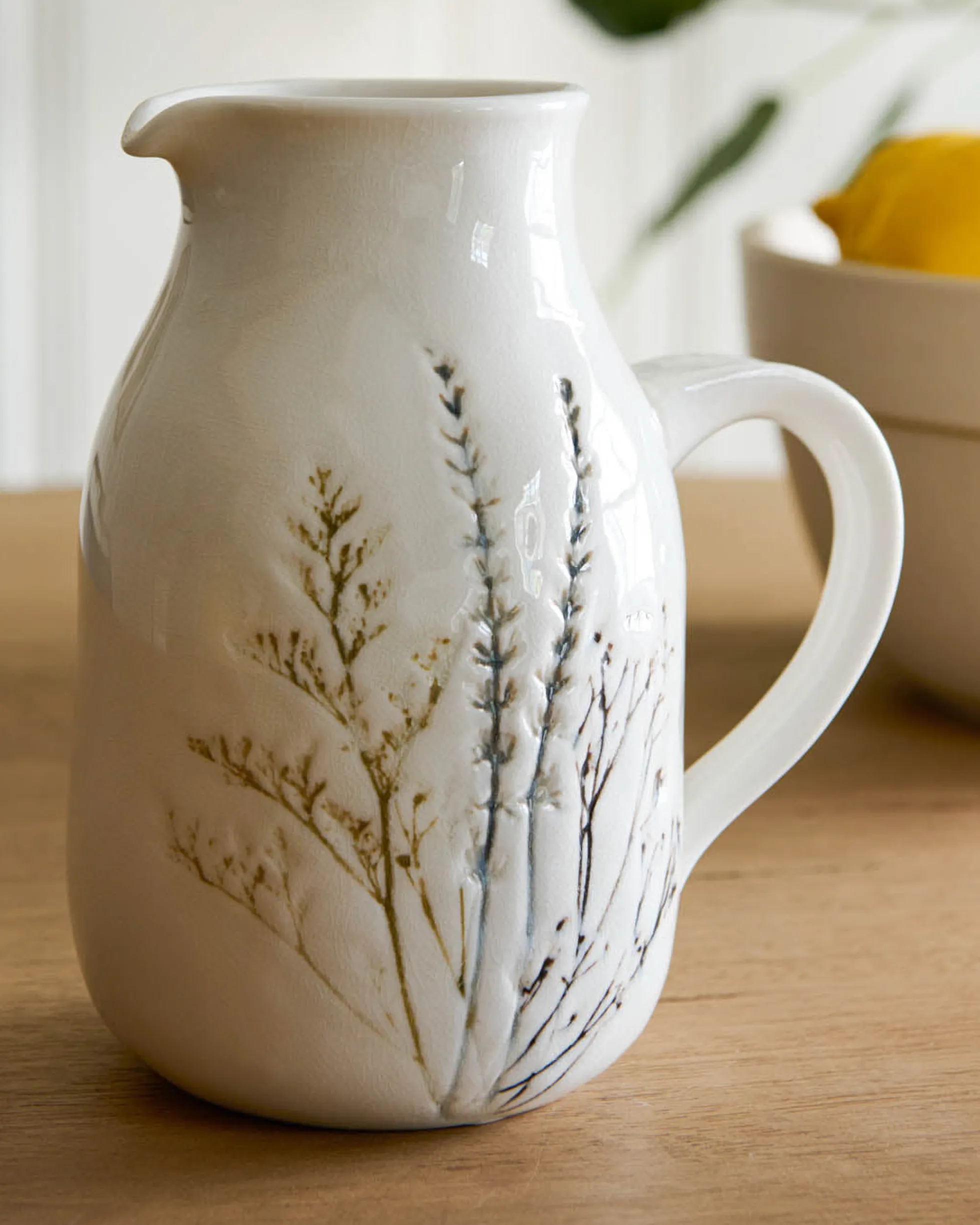 Pressed Floral Ceramic Pitcher