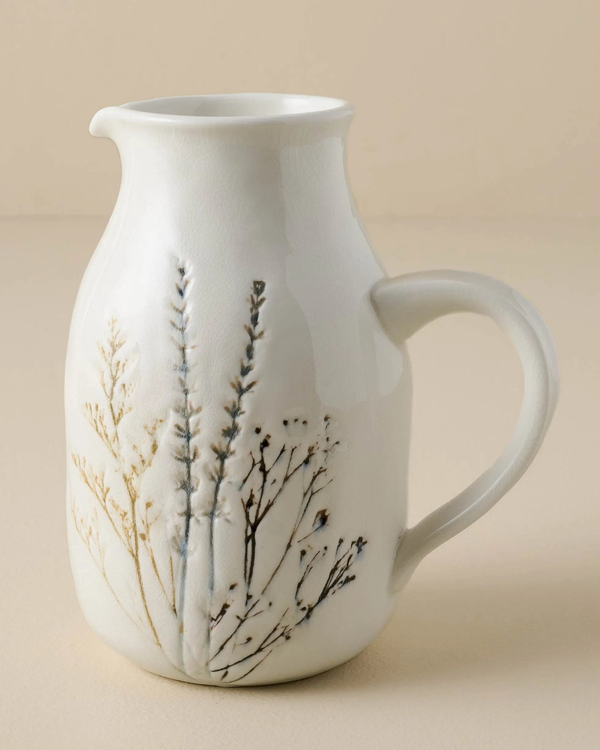 Pressed Floral Ceramic Pitcher