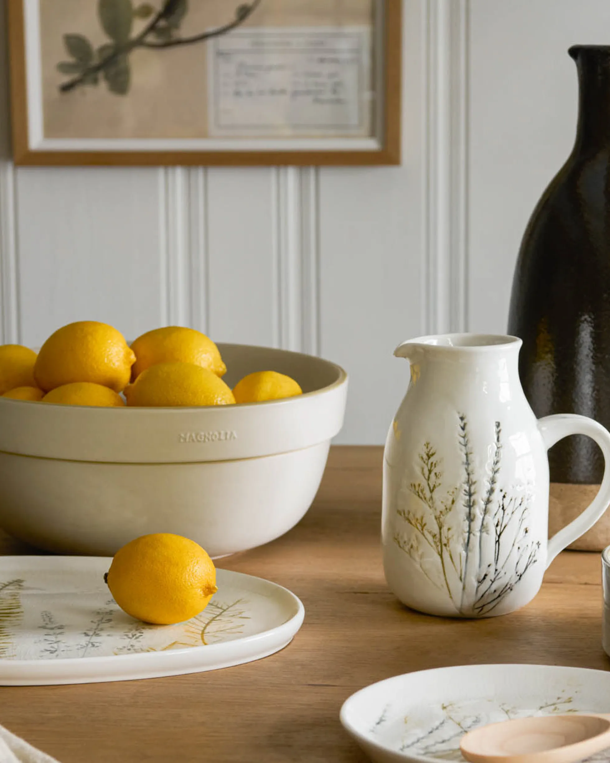 Pressed Floral Ceramic Pitcher