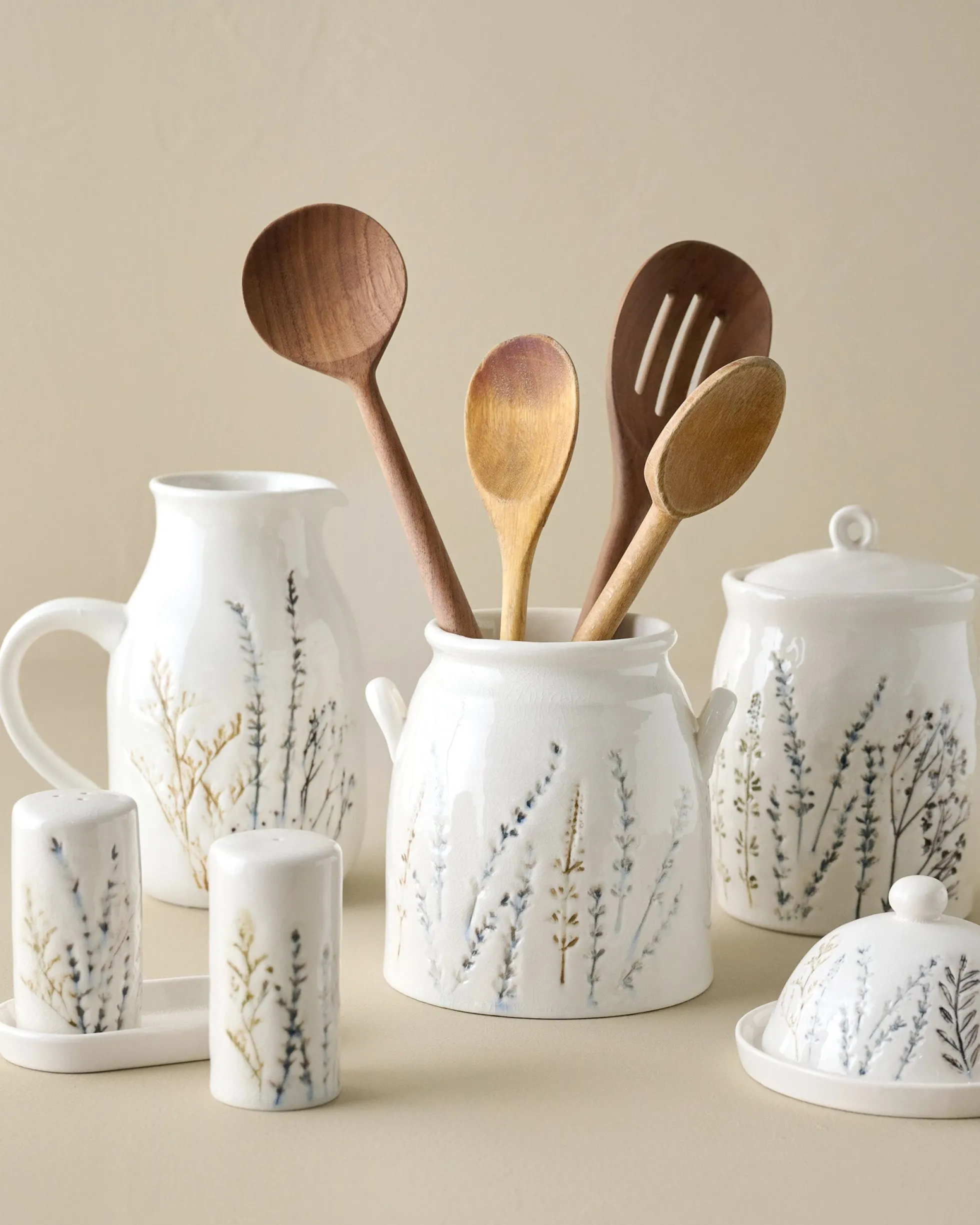 Pressed Floral Utensil Crock