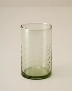 Recycled Etched Glass Tumbler, Green