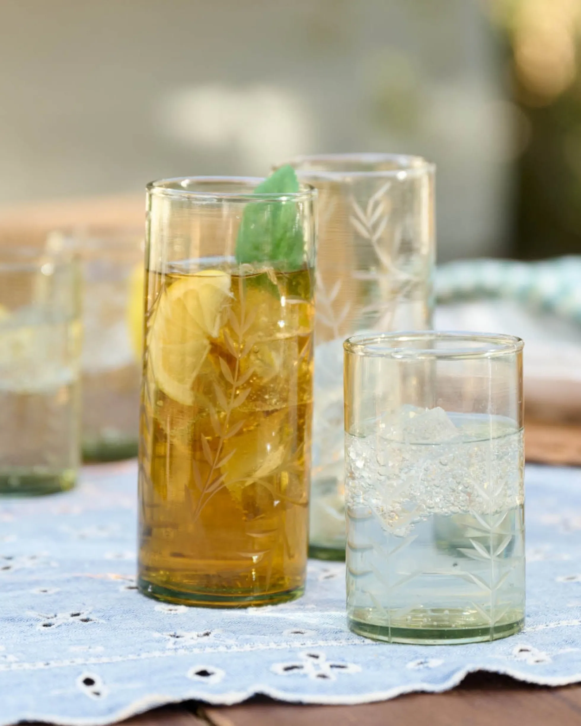 Recycled Etched Glass Tumbler, Green