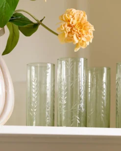 Recycled Etched Glass Tumbler, Green