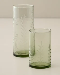 Recycled Etched Glass Tumbler, Green