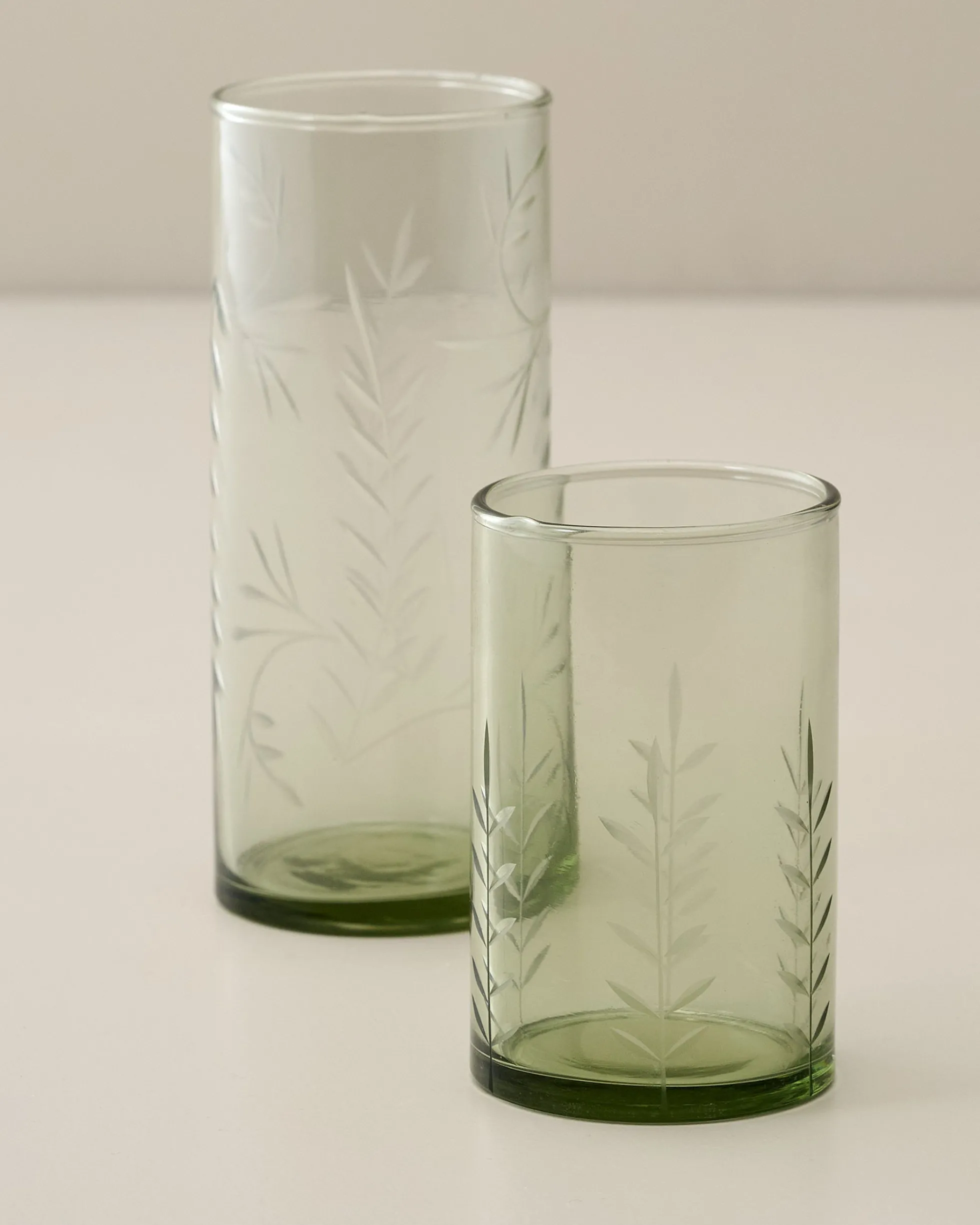 Recycled Etched Glass Tumbler, Green