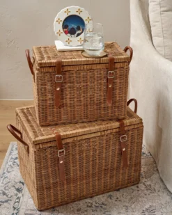 Reid Woven Storage Trunk with Leather Handles