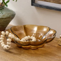 Scalloped Amber Glass Bowl