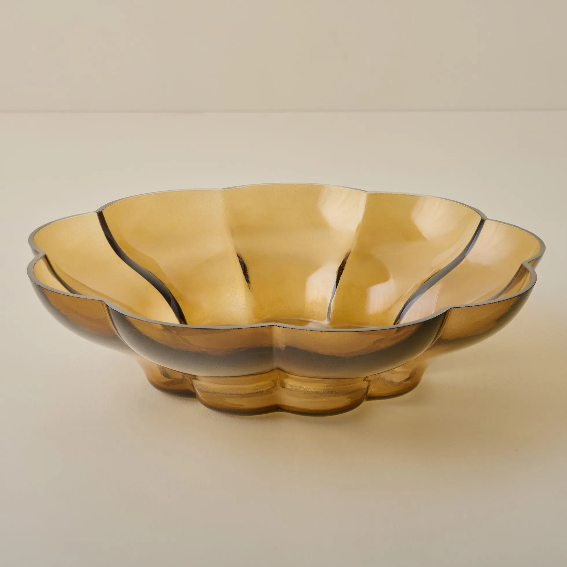 Scalloped Amber Glass Bowl