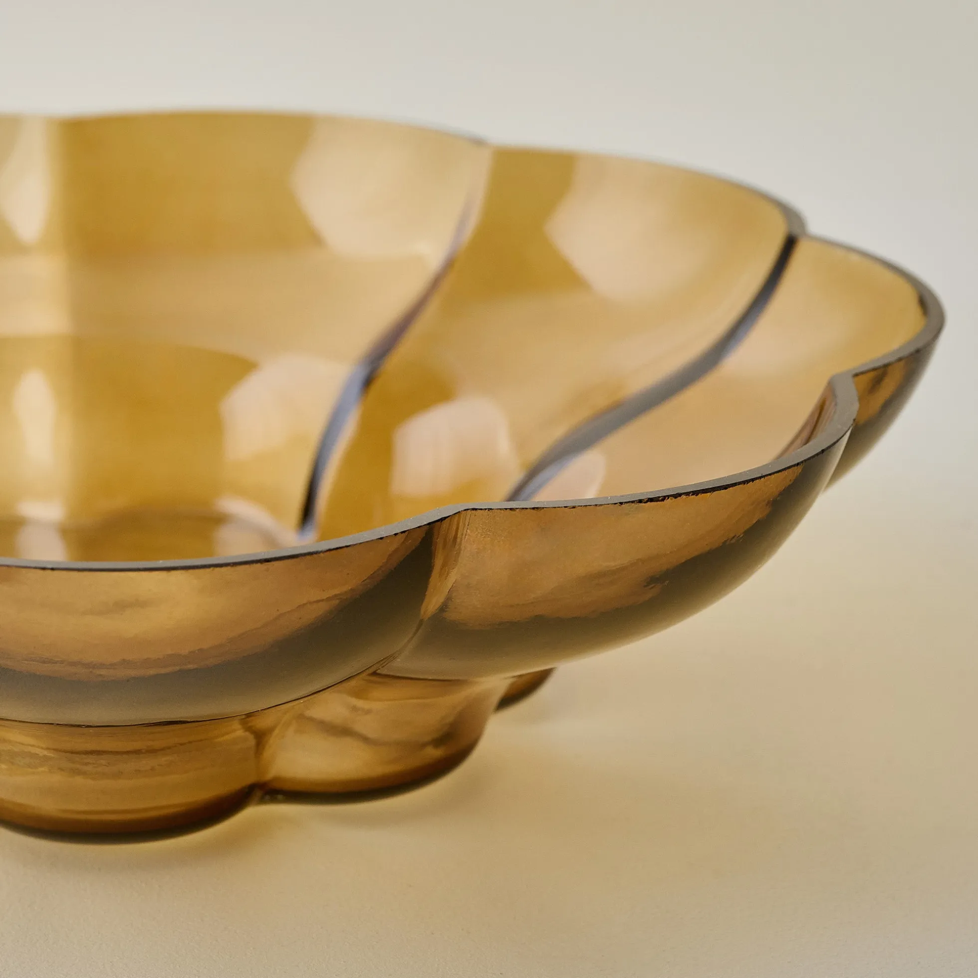 Scalloped Amber Glass Bowl