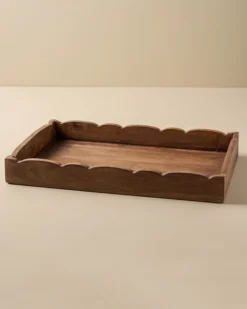 Scalloped Antiqued Wood Tray