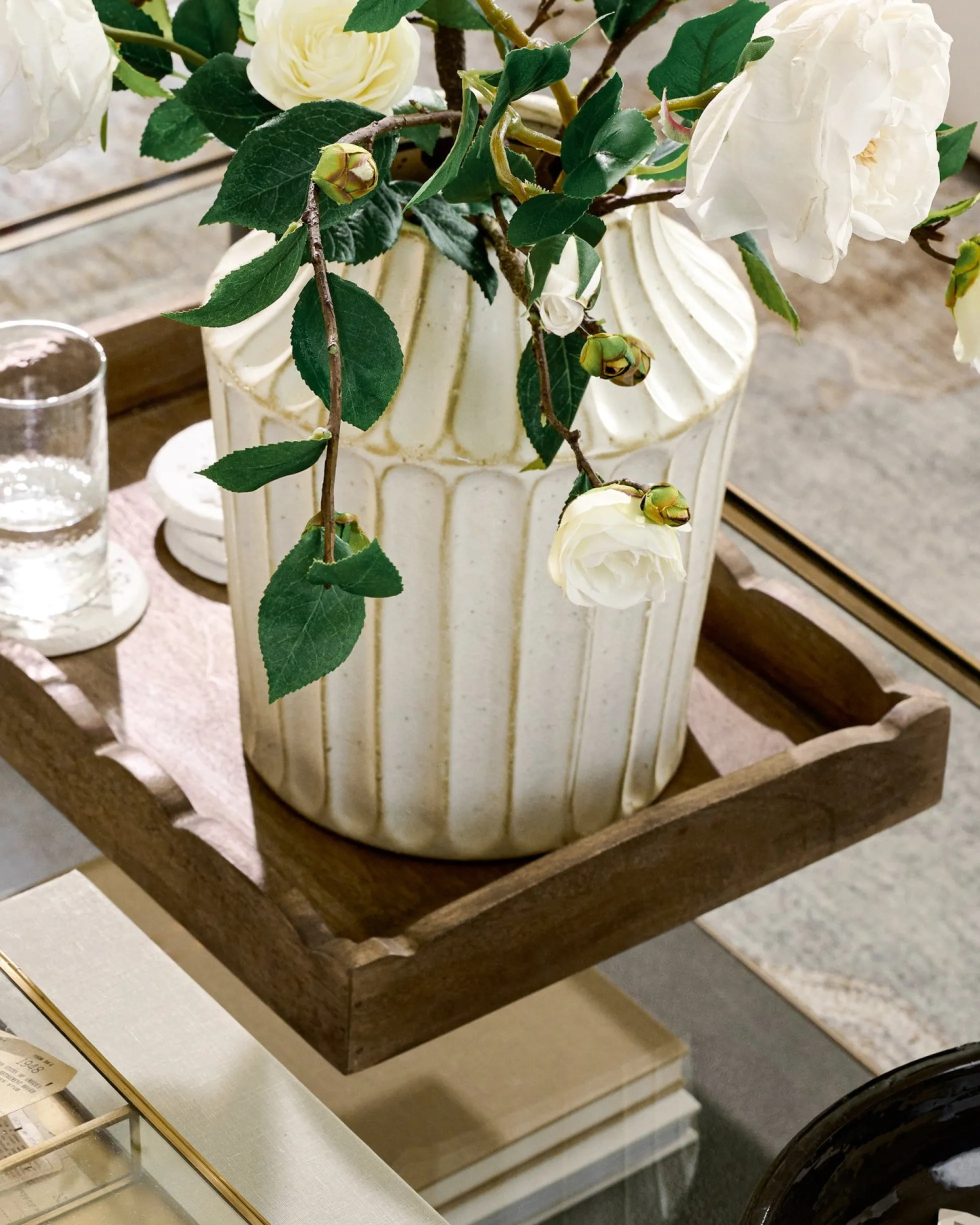 Scalloped Antiqued Wood Tray