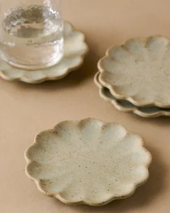 Scalloped Edge Stoneware Coaster Set