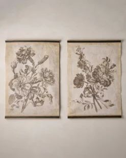 Set of II Vintage Floral Sketch Tapestry