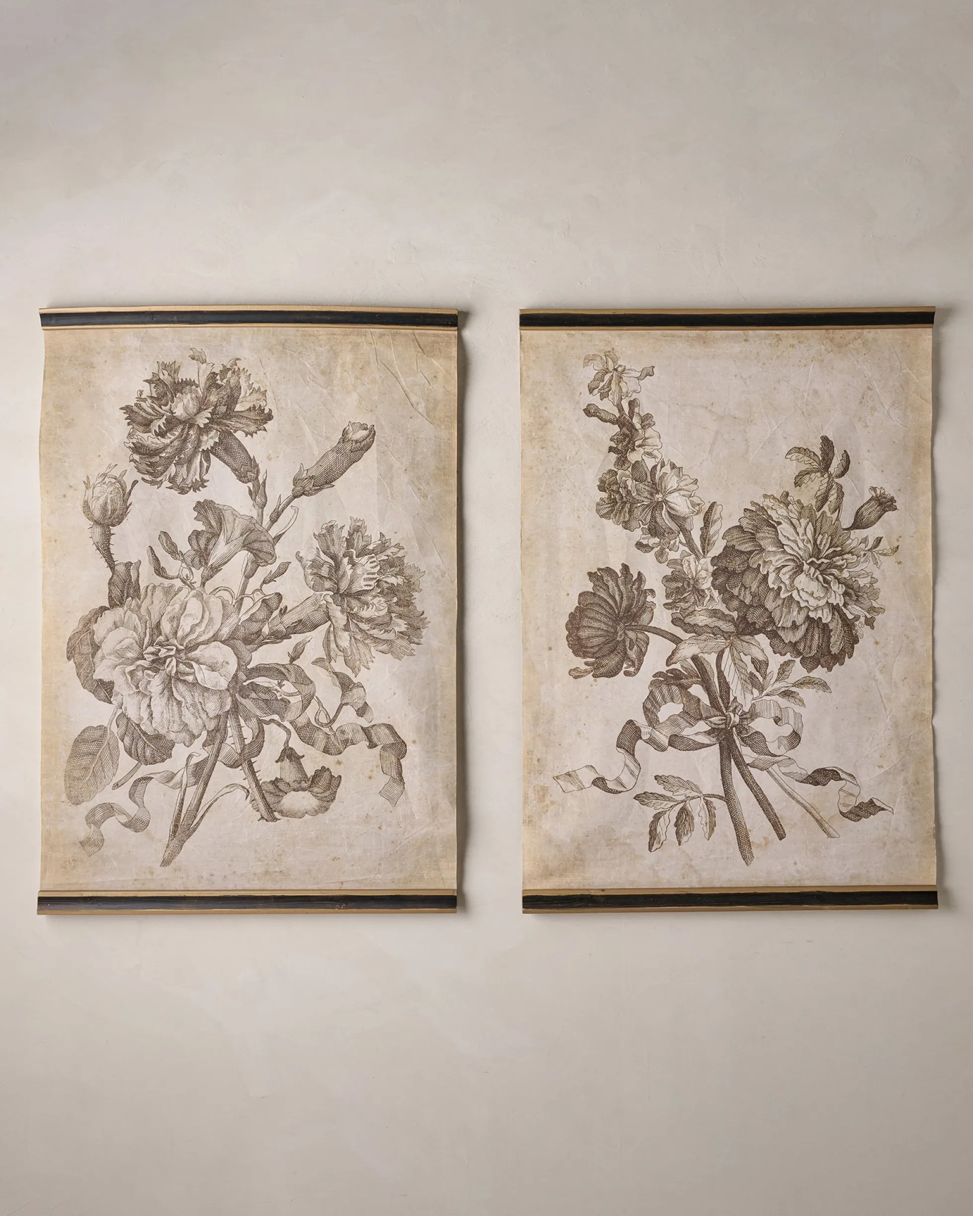 Set of II Vintage Floral Sketch Tapestry