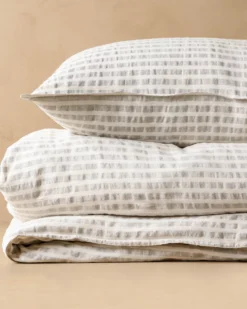 Shadow Grey + Antique White Stripe Linen Cotton Duvet Cover