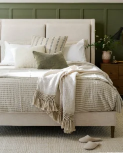 Shadow Grey + Antique White Stripe Linen Cotton Duvet Cover