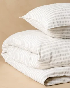 Shadow Grey + Antique White Stripe Linen Cotton Duvet Cover