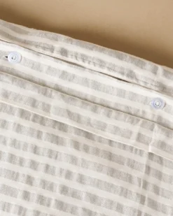 Shadow Grey + Antique White Stripe Linen Cotton Duvet Cover