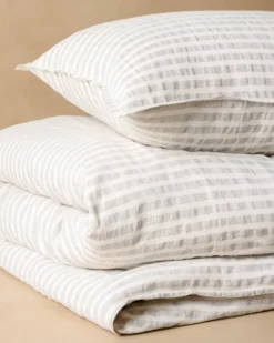 Shadow Grey + Antique White Stripe Linen Cotton Pillow Sham