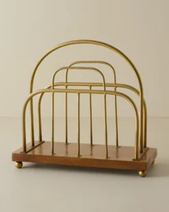 Short Antique Brass and Wood Media Stand