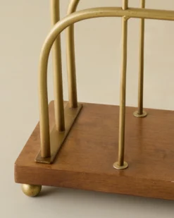 Short Antique Brass and Wood Media Stand