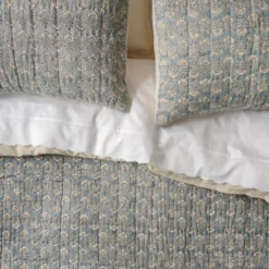 Silver Blue Flora Block Print Quilt + Sham Set (King)