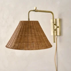 Tapered Rattan Swivel Plug-In Sconce