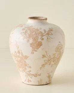 Taupe Distressed Floral Vase