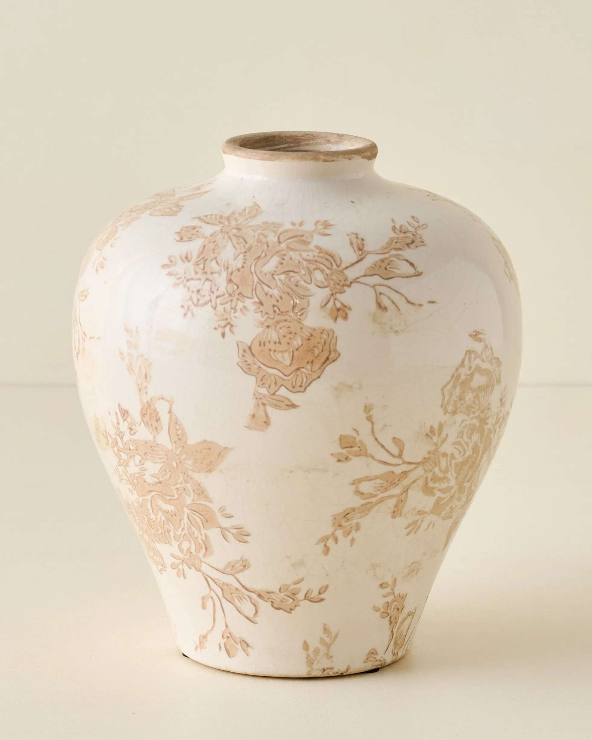 Taupe Distressed Floral Vase