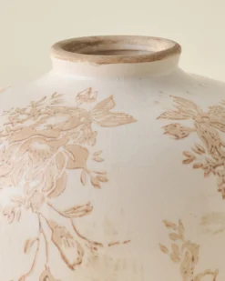 Taupe Distressed Floral Vase