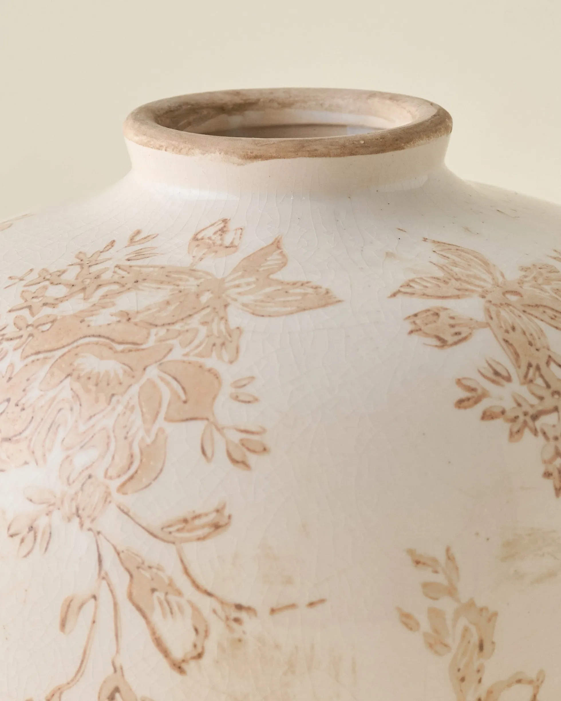 Taupe Distressed Floral Vase