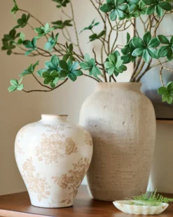 Taupe Distressed Floral Vase