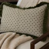 Thea Block Print Pillow with Velvet Ruffle Edge