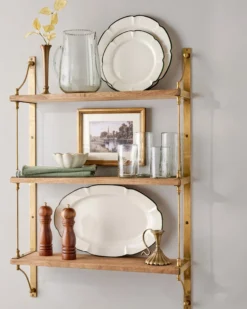Triple Parker Brass and Wood Shelf