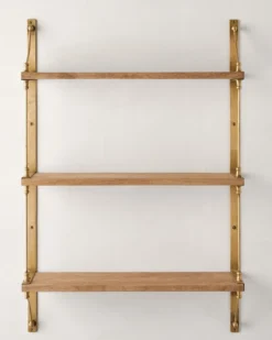 Triple Parker Brass and Wood Shelf
