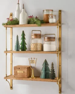 Triple Parker Brass and Wood Shelf