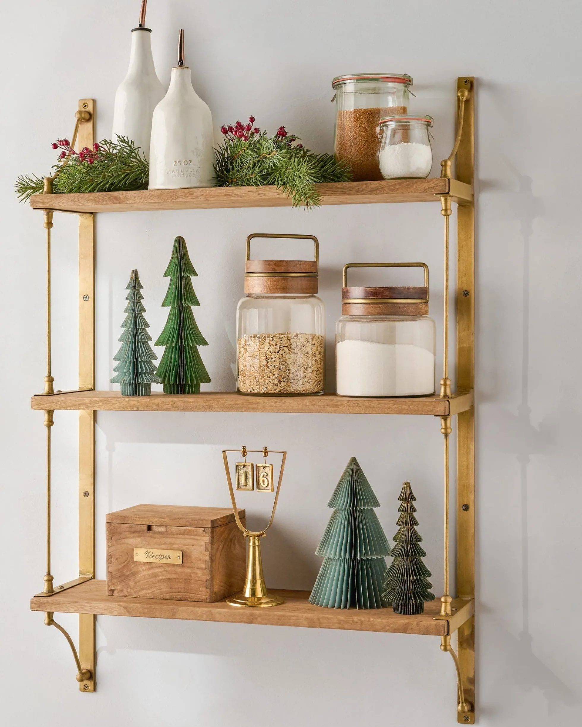 Triple Parker Brass and Wood Shelf