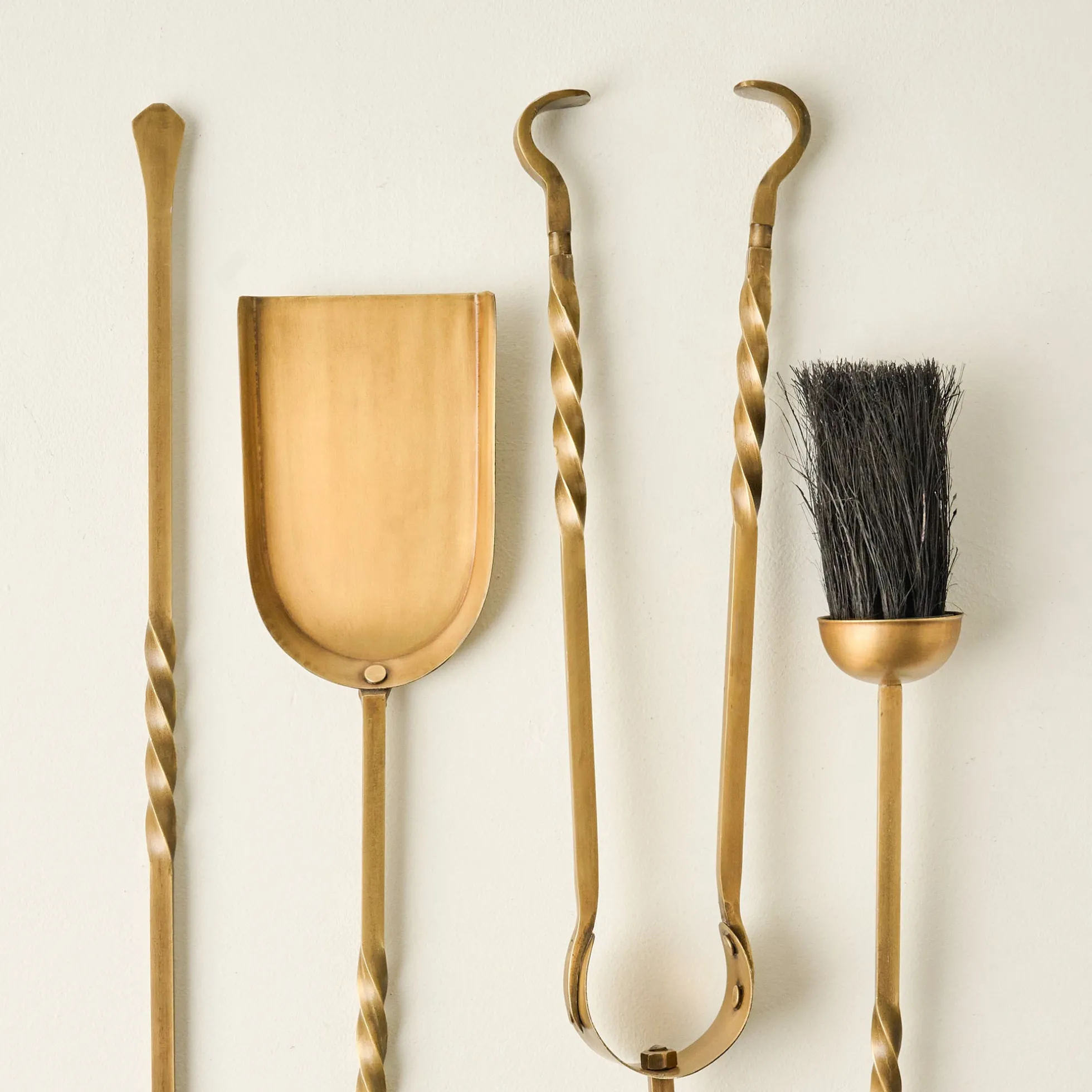 Twisted Antique Brass Fireplace Tool Set