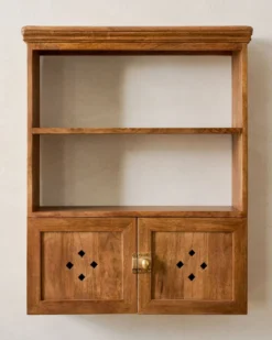 Vaughn Antiqued Wood Shelf with Doors