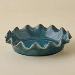 Vintage Blue Scalloped Pie Dish