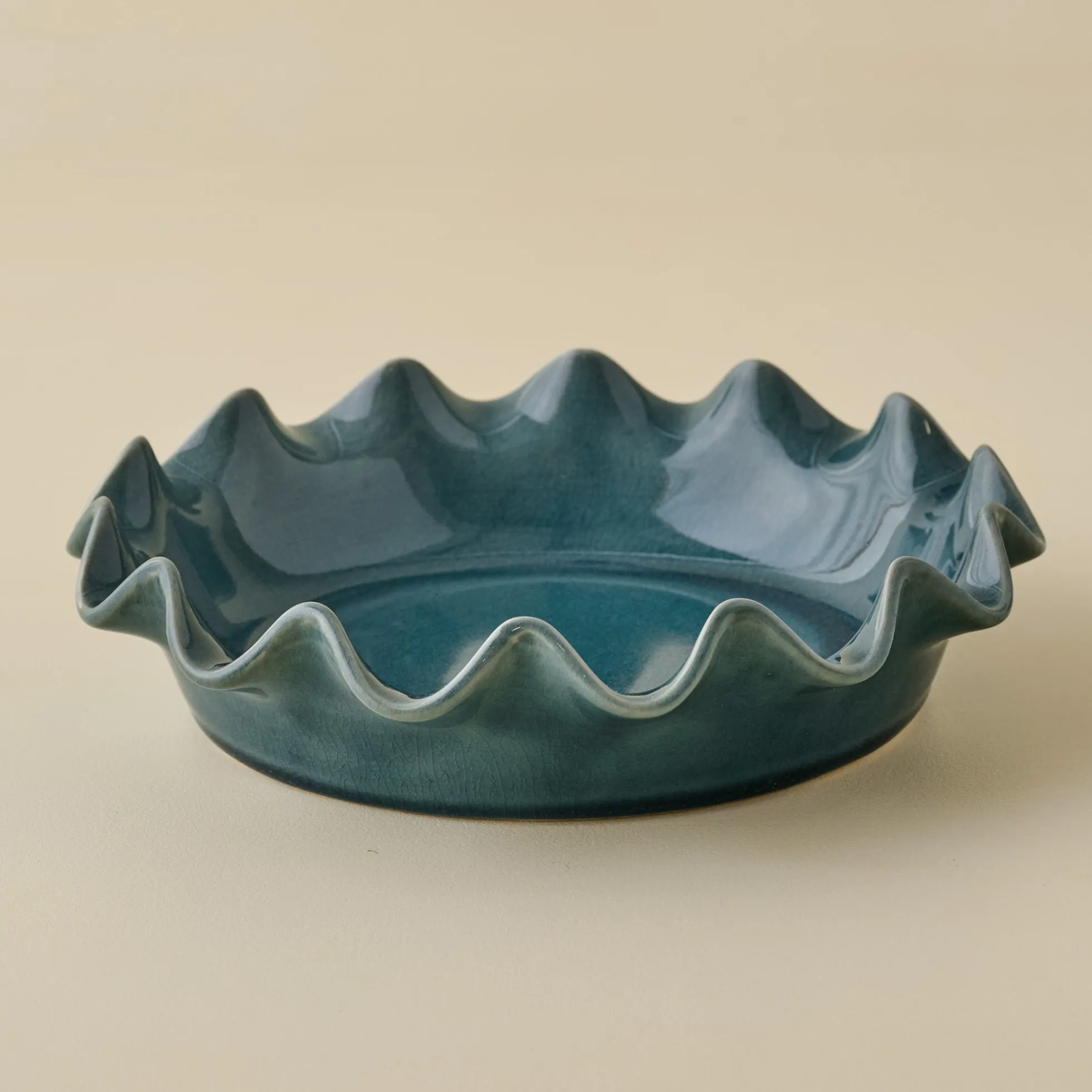 Vintage Blue Scalloped Pie Dish
