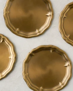 Vintage-Inspired Brass Coaster Set of Four